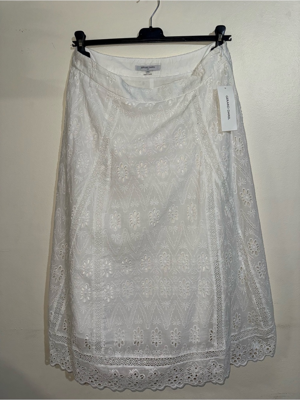 Gerard Darel White Eyelet Midi Skirt